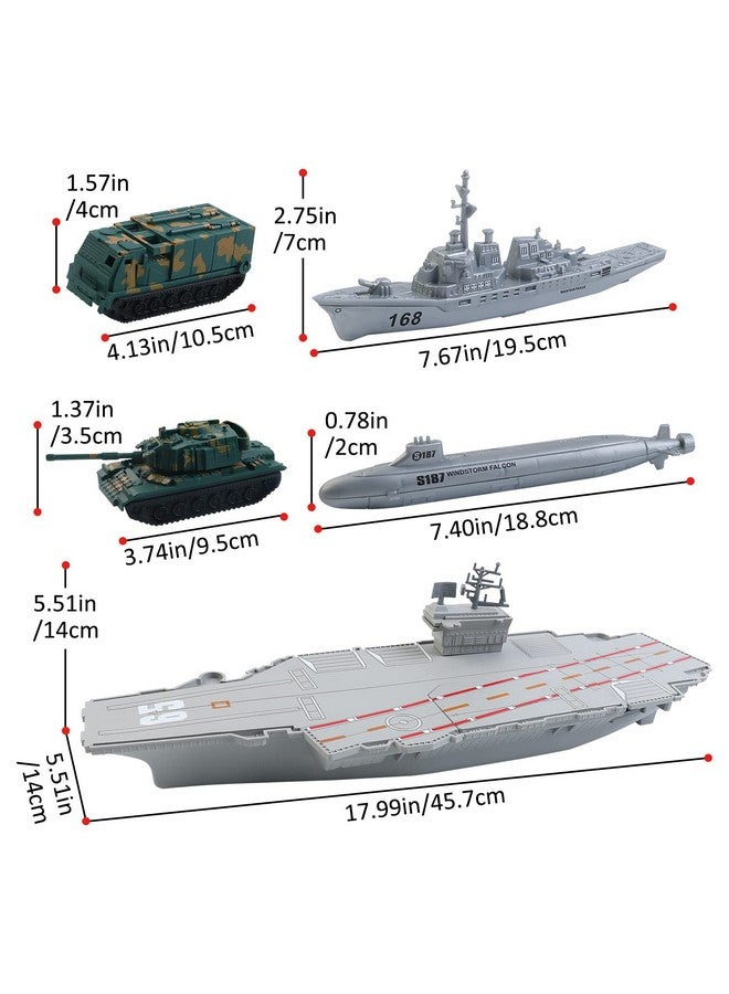 Aircraft Carrier Toy With Scale Model Warplanes Warships Military Vehicles Battleship Helicopter Planes Trucks Tank Army Men Toys For Kids Boys Girls 18 Inches