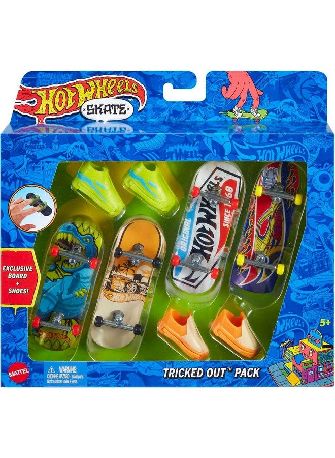 Skate 4 Fingerboards & 2 Pairs Of Removable Skate Shoes, Tricked Out Pack Of Fully Assembled Boards, 1 Exclusive Set