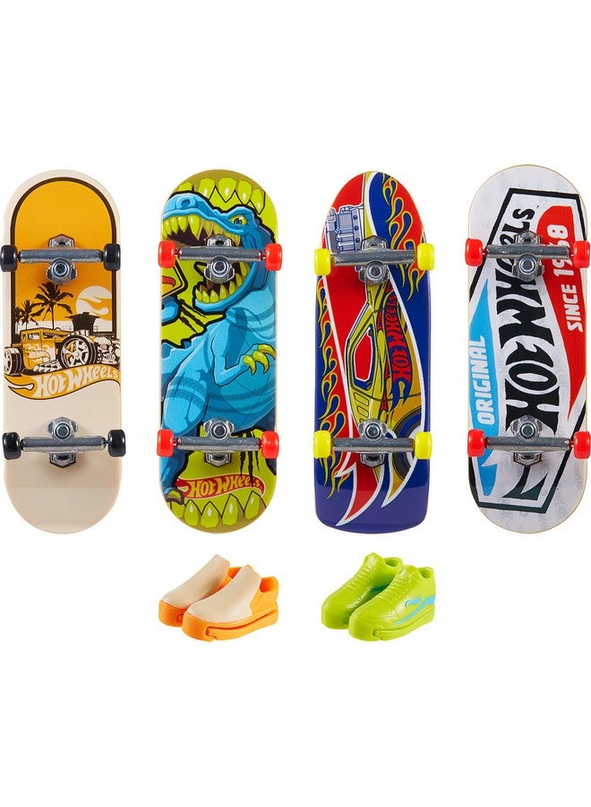 Skate 4 Fingerboards & 2 Pairs Of Removable Skate Shoes, Tricked Out Pack Of Fully Assembled Boards, 1 Exclusive Set