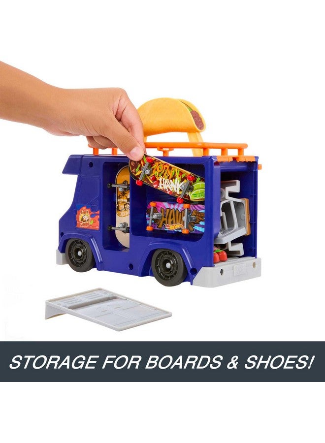 Skate Taco Truck Play Case, Portable Fingerboard Skatepark Playset For Kids, 1 Exclusive Board, 1 Pair Of Removable Skate Shoes & Storage