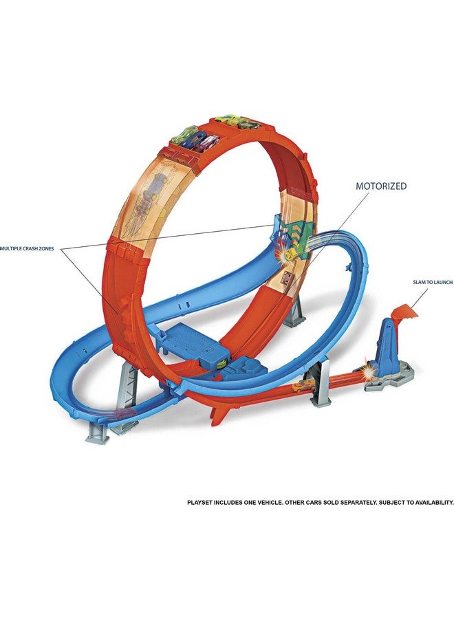 Toy Car Track Set Massive Loop Mayhem With 1:64 Scale Car, 28 Inch Tall Loop, Powered By Motorized Booster