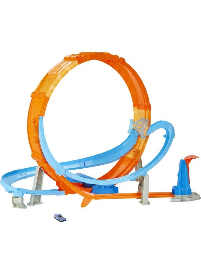 Toy Car Track Set Massive Loop Mayhem With 1:64 Scale Car, 28 Inch Tall Loop, Powered By Motorized Booster