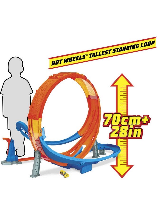 Toy Car Track Set Massive Loop Mayhem With 1:64 Scale Car, 28 Inch Tall Loop, Powered By Motorized Booster