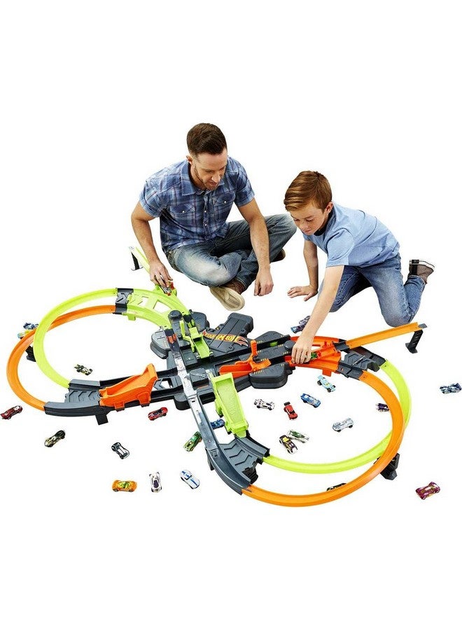 Toy Car Track Set Colossal Crash, More Than 5 Feet Wide, Powered By Motorized Booster, 1:64 Scale Car