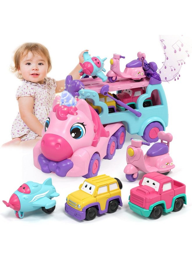Toddler Girl Toys, 2 Year Old Girl Toys With Lights & Music, Toddler Toys 2-3, Unicorn Toys Girl Cars For Toddlers 1-3, Car Carrier Truck Toy, Gift For Girls