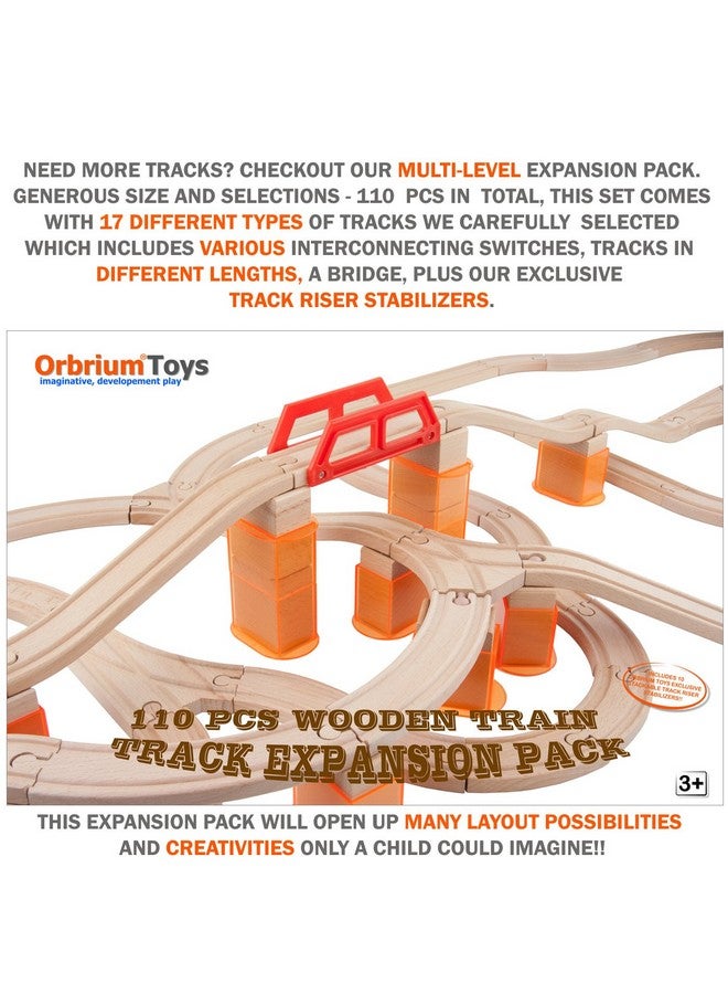 Toys 110 Pcs Wooden Train Track Expansion Pack Compatible With Thomas Wooden Train, Brio, Thomas The Tank Engine