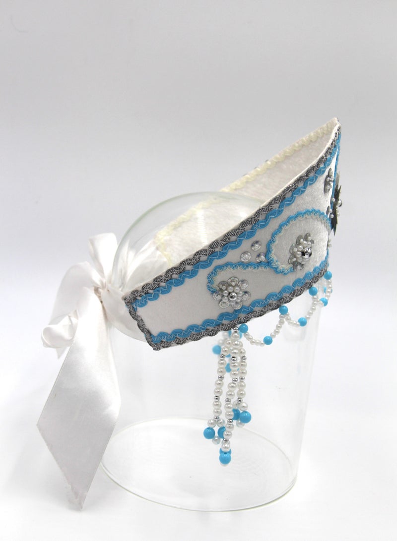 D' Daniela - Women's Traditional Headdress Kokoshnik - White with Blue braid