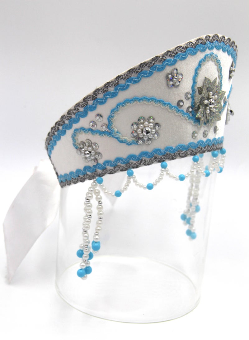 D' Daniela - Women's Traditional Headdress Kokoshnik - White with Blue braid