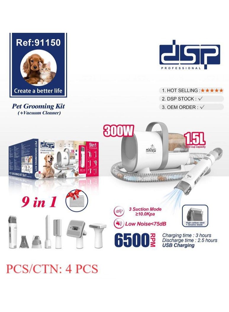 DSP Pet Grooming Machine Model 91150 with 300 Watt Power and 1.5 Liter Dust Cup Tank Capacity with Animal Hair Shaving and Grooming Accessories New Product (White)