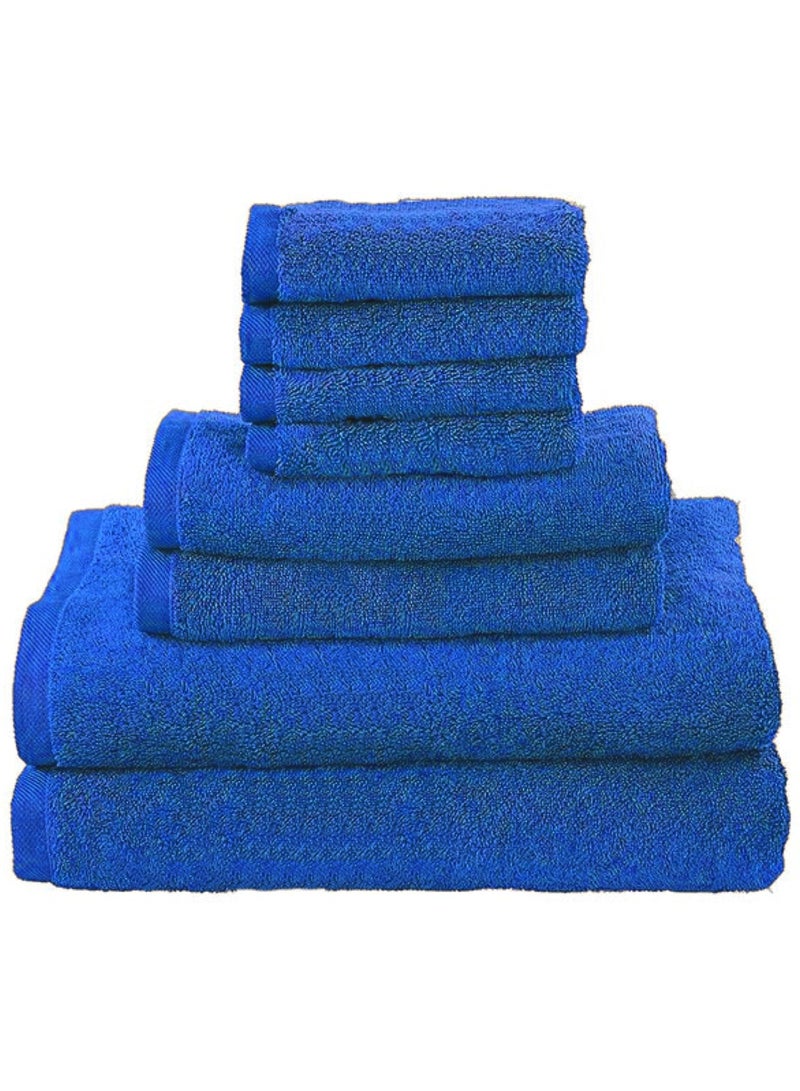 8-Pieces Towel Set - 100% Cotton 600 GSM, 2xBath Towel(70x140cm), 2xHand Towel(45x75cm), 4xFace Towel(30x30cm), Highly Absorbent Super Durable, Color-Blue