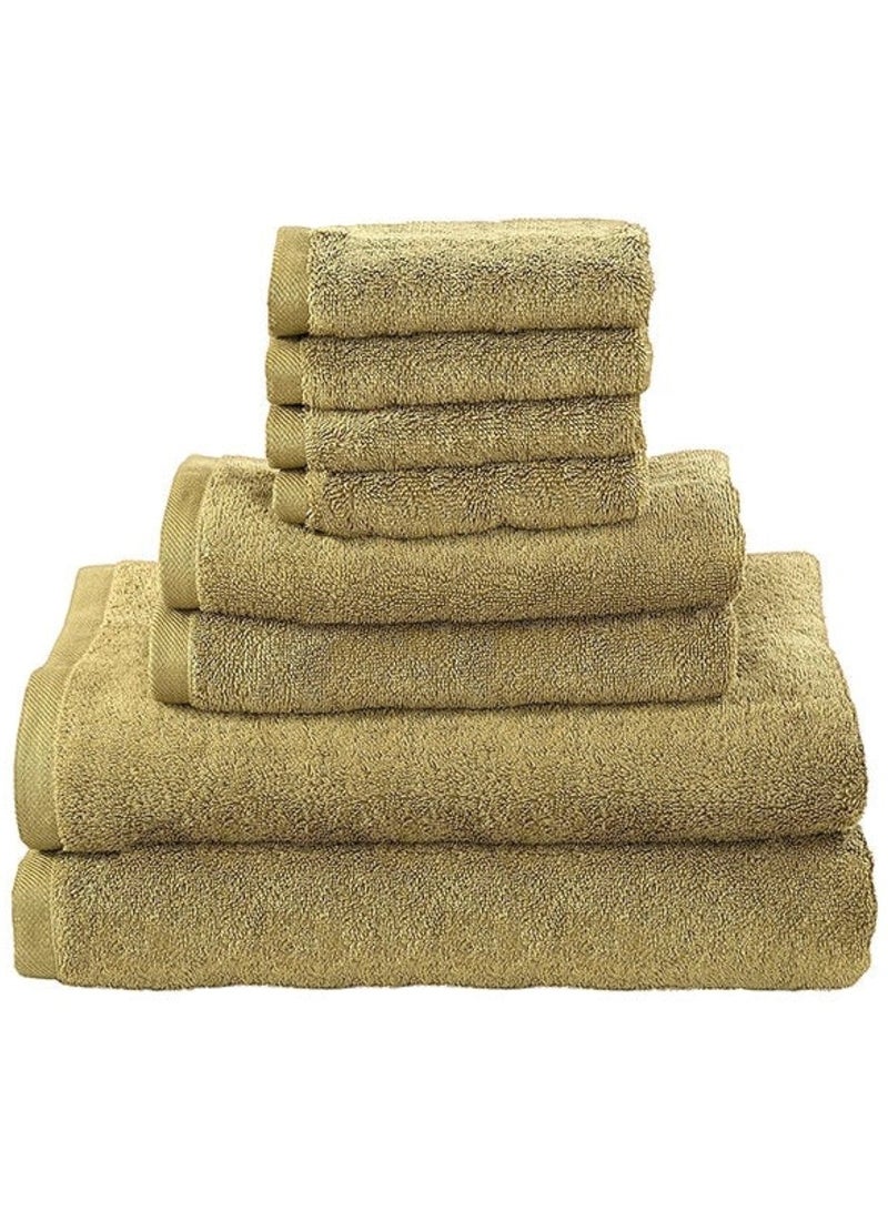 8-Pieces Towel Set - 100% Cotton 600 GSM, 2xBath Towel(70x140cm), 2xHand Towel(45x75cm), 4xFace Towel(30x30cm), Highly Absorbent Super Durable, Color-Beige