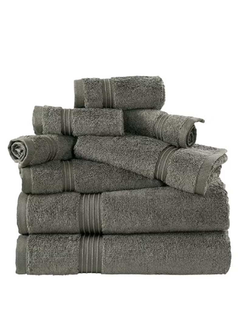 Towels Set 100% Combed Cotton 600 GSM Quick Dry Highly Absorbent Thick Bathroom Soft Hotel Quality For Bath And Spa Towel Set Includes 2xBath Towels (70x140 cm), 2xHand Towels (40x70 cm), 4xWashcloths (30x30 cm) Grey 70x140cm (8-PC)