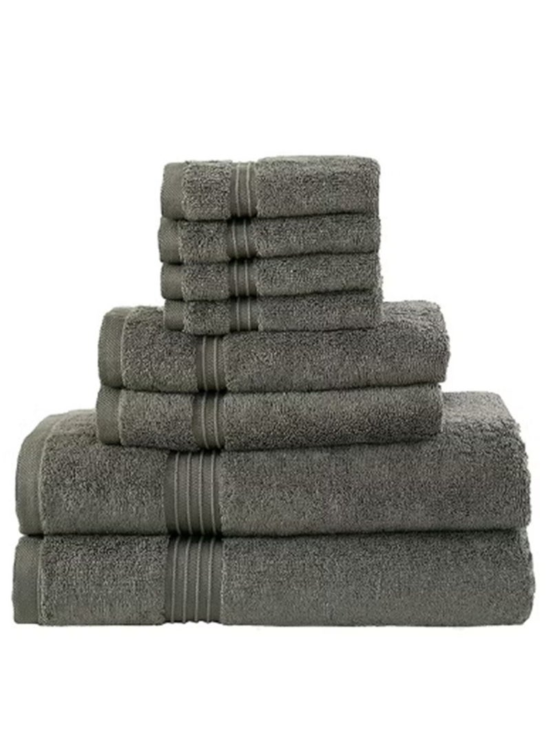 Towels Set 100% Combed Cotton 600 GSM Quick Dry Highly Absorbent Thick Bathroom Soft Hotel Quality For Bath And Spa Towel Set Includes 2xBath Towels (70x140 cm), 2xHand Towels (40x70 cm), 4xWashcloths (30x30 cm) Grey 70x140cm (8-PC)