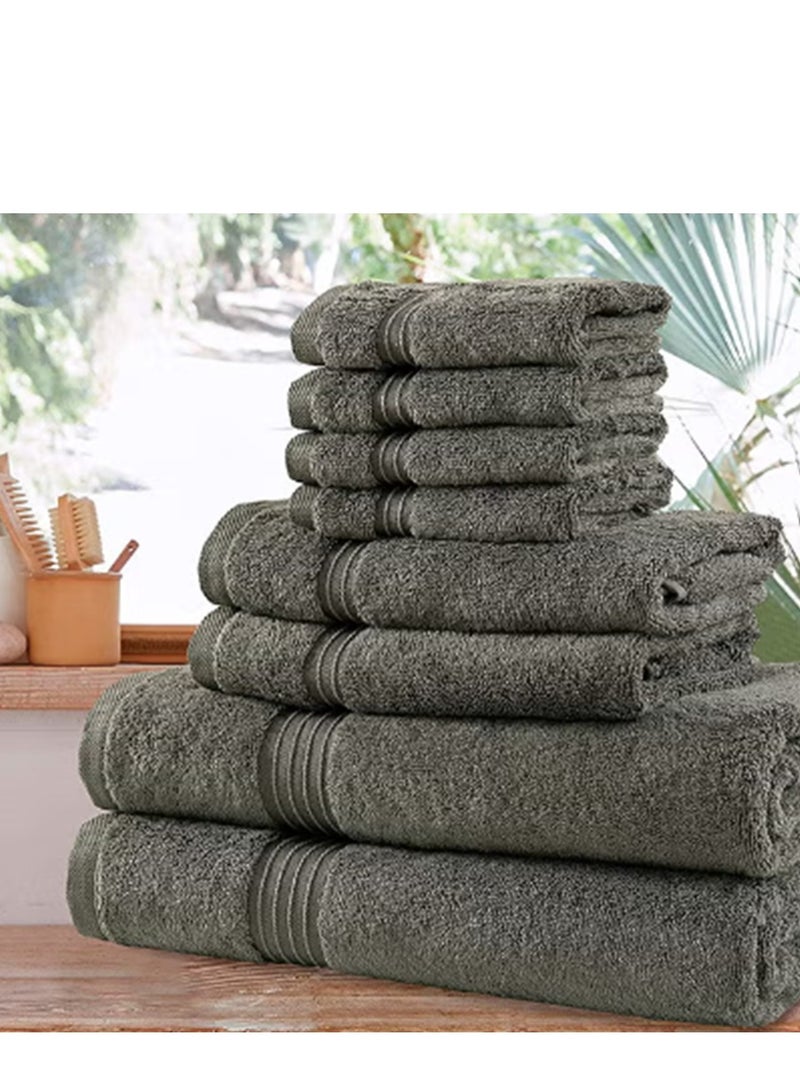 Towels Set 100% Combed Cotton 600 GSM Quick Dry Highly Absorbent Thick Bathroom Soft Hotel Quality For Bath And Spa Towel Set Includes 2xBath Towels (70x140 cm), 2xHand Towels (40x70 cm), 4xWashcloths (30x30 cm) Grey 70x140cm (8-PC)