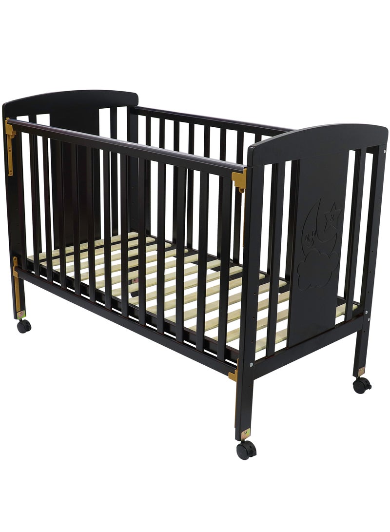 Deluxe Large Wood Crib with Opening Side & Adjustable Mattress Height - Black