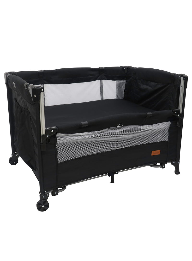 Next To Me Baby Nursery Center Comfortable Bed and Safe Playpen with Rocking Function 2-stage design for Newborn to Toddlers - Black