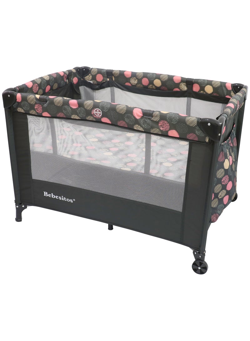 Fashion Nursery Center Bassinet & Playard 2-stage design for Newborn to Toddlers - Black with Coloured Design