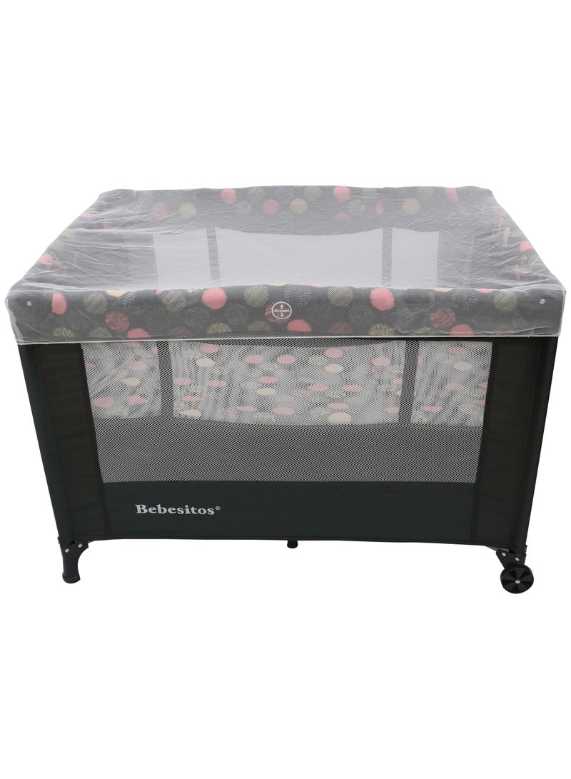 Fashion Nursery Center Bassinet & Playard 2-stage design for Newborn to Toddlers - Black with Coloured Design