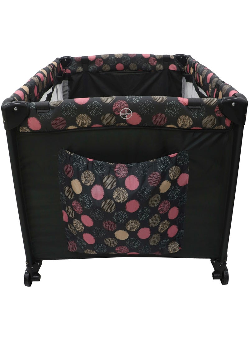 Fashion Nursery Center Bassinet & Playard 2-stage design for Newborn to Toddlers - Black with Coloured Design