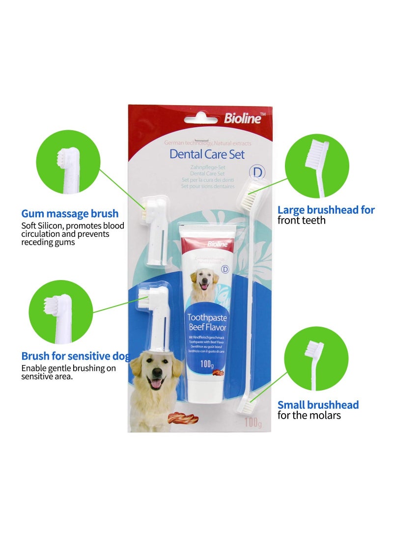 Dental Care Set Beef Flavor Toothpaste And Toothbrush Pet Oral Teeth Cleaning Set 2X100g