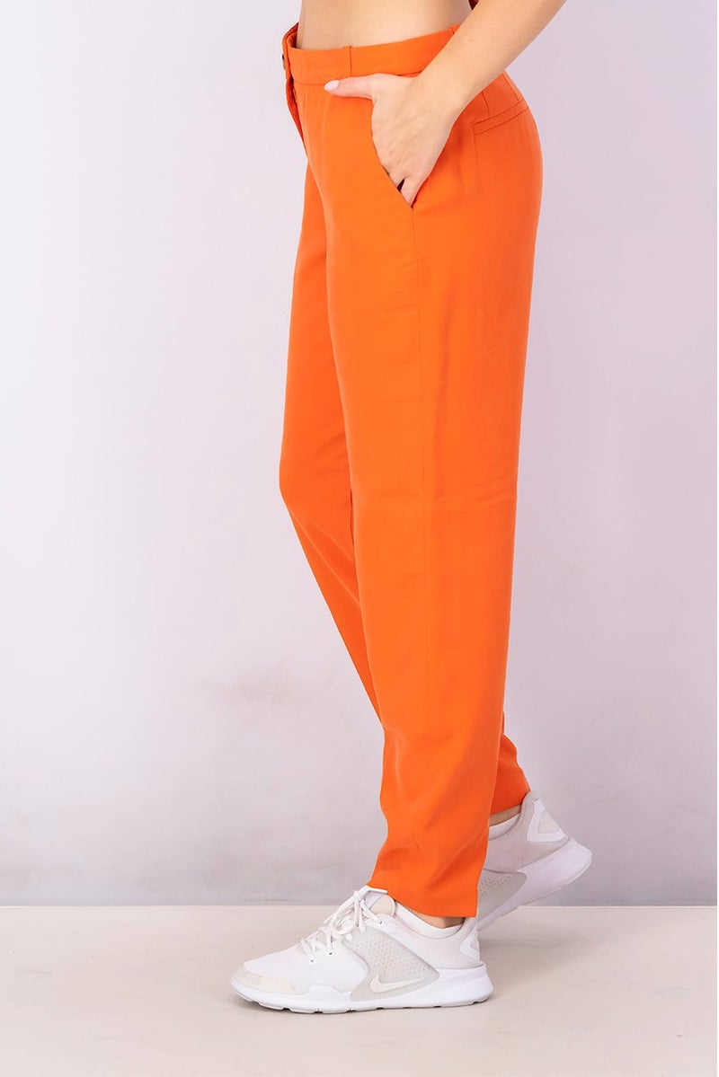 Women Regular Fit Solid Chino Pants, Orange