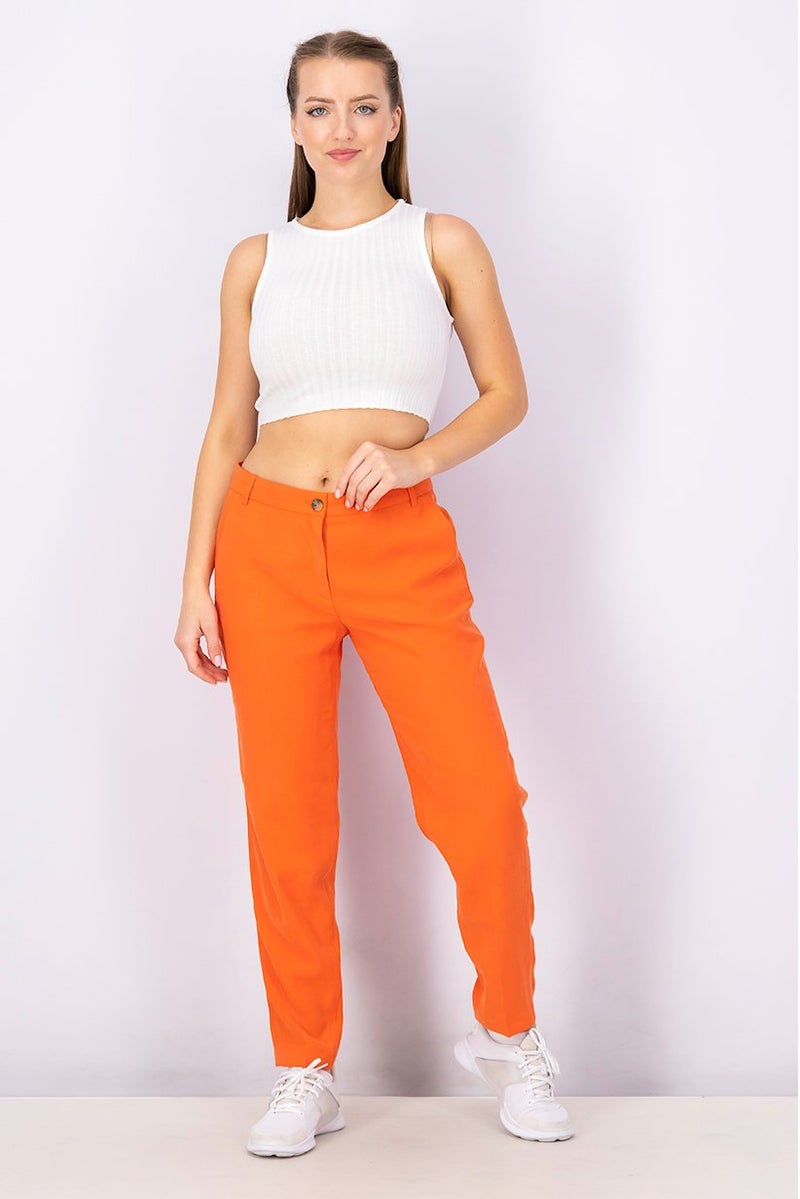 Women Regular Fit Solid Chino Pants, Orange