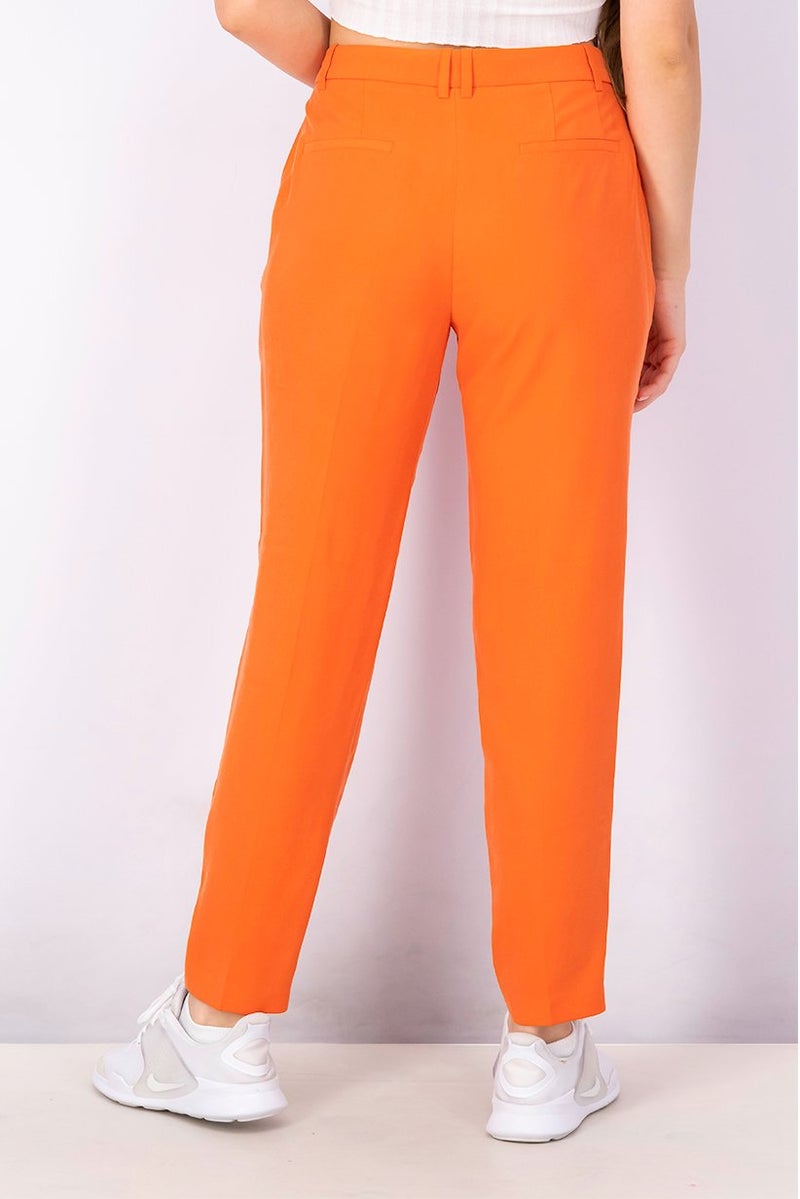 Women Regular Fit Solid Chino Pants, Orange