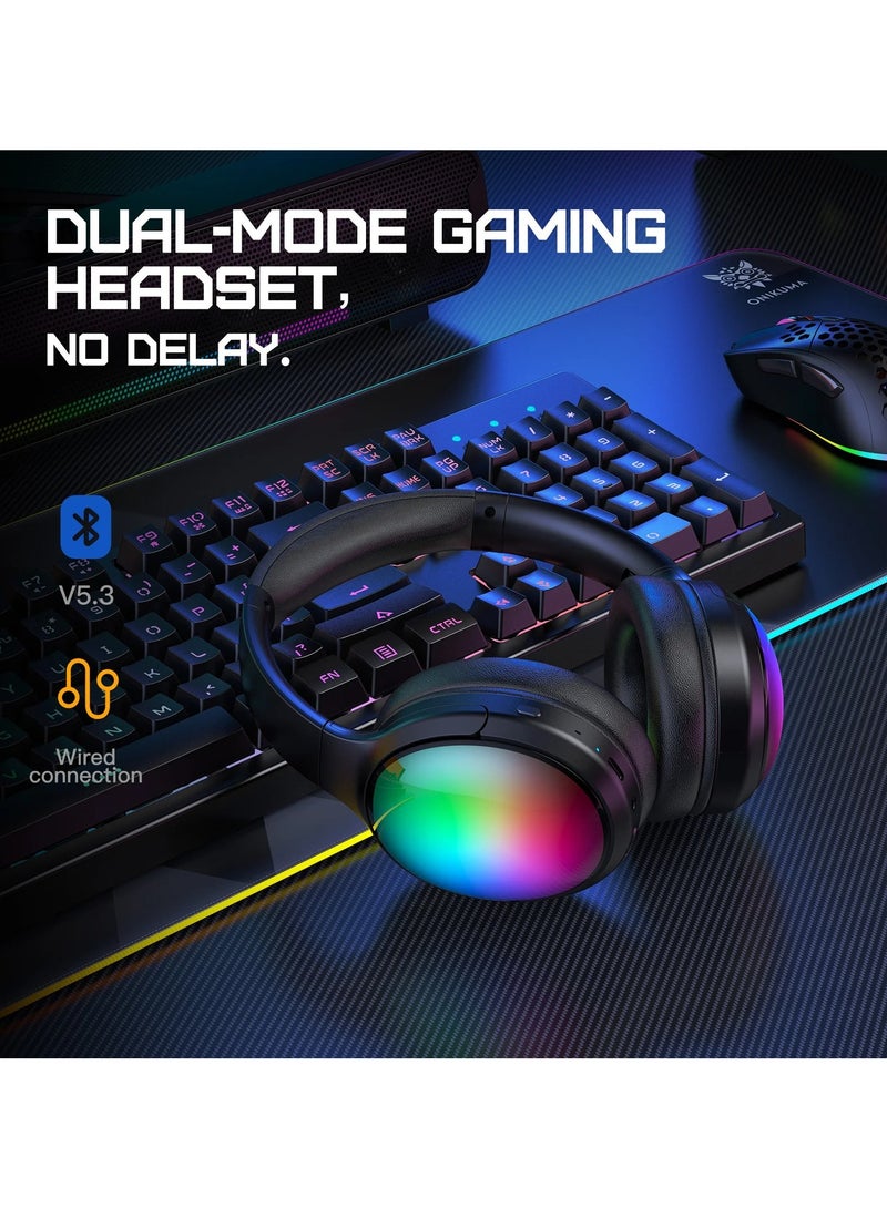 ONIKUMA B3 Wireless-compatible Over-Ear Headphones Foldable Wireless Earphone Headset with RGB LED Light for Gaming PC