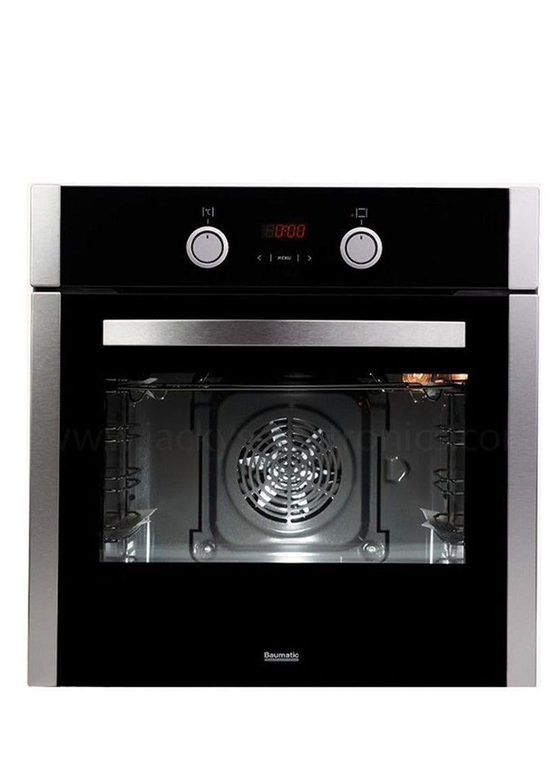 Baumatic 60cm Built In Electric Oven with Fan 69L, Silver and Black – BMEO6E8PM