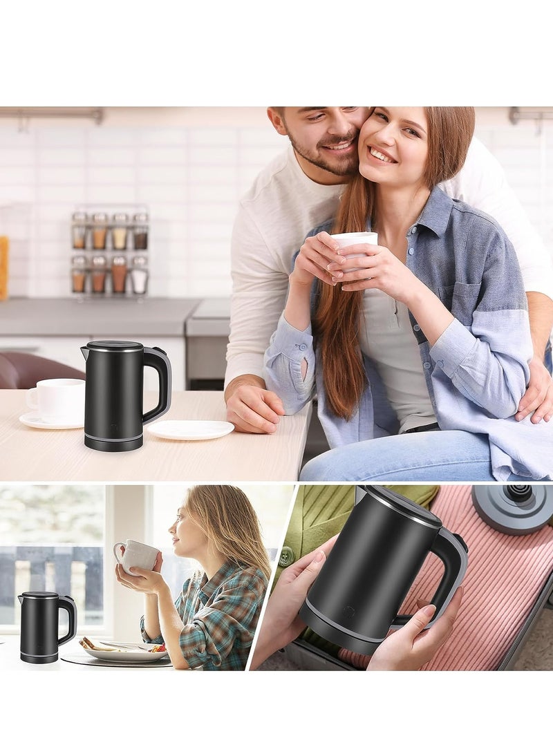 Travel Kettle Lightweight Small,800ml Kettles Electric Stainless Steel Electric Kettles Fast Boil Quiet Electric Kettles for Business Trip, Travel (Black)