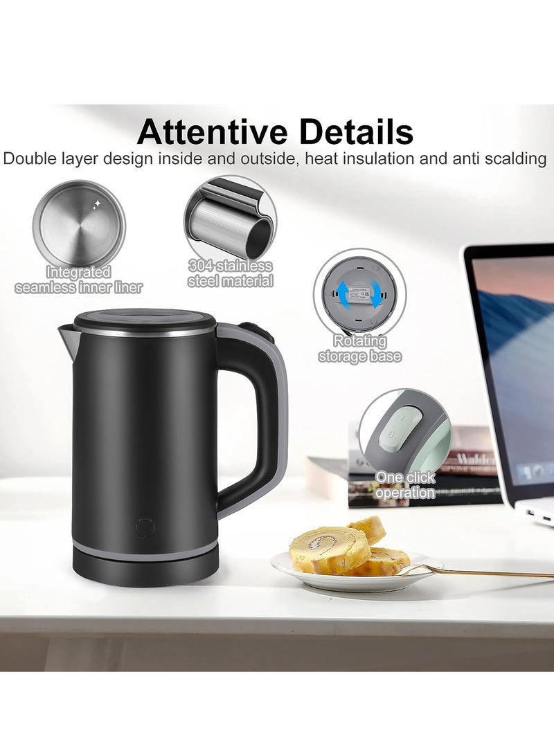 Travel Kettle Lightweight Small,800ml Kettles Electric Stainless Steel Electric Kettles Fast Boil Quiet Electric Kettles for Business Trip, Travel (Black)