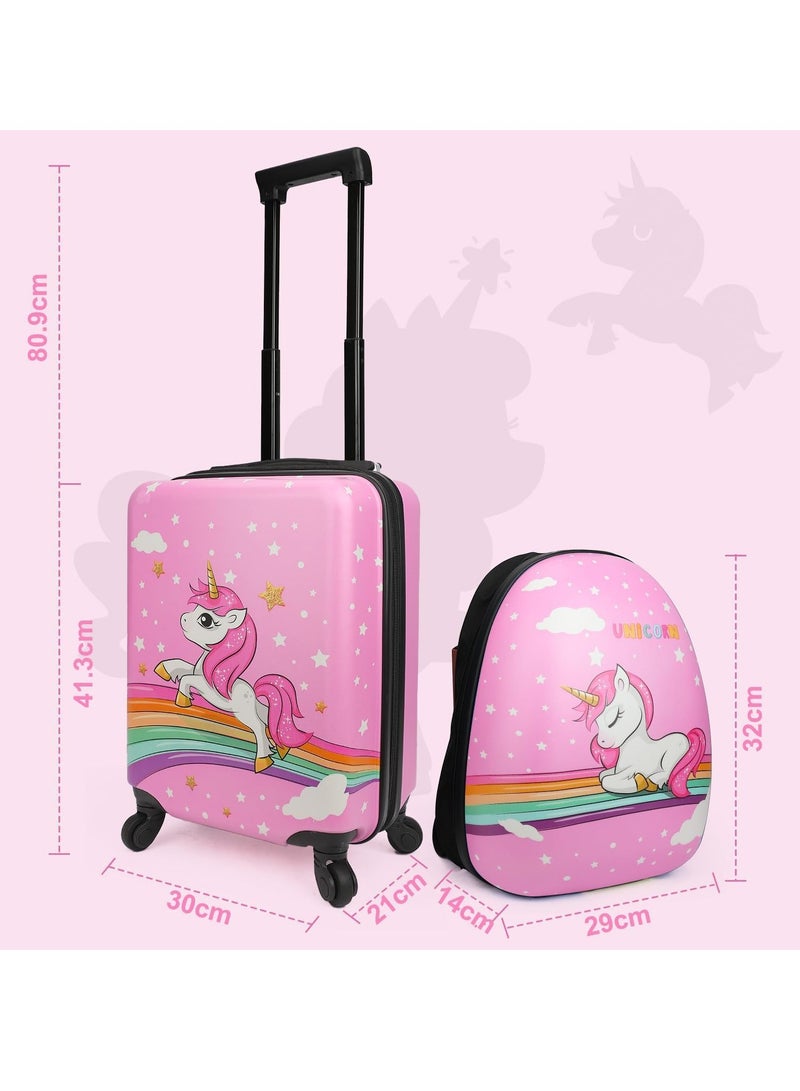 Kids Carry On Luggage Set Hard Shell Travel Backpack Hardside Rolling Suitcase Spinner Wheels Kids Luggage and Backpack