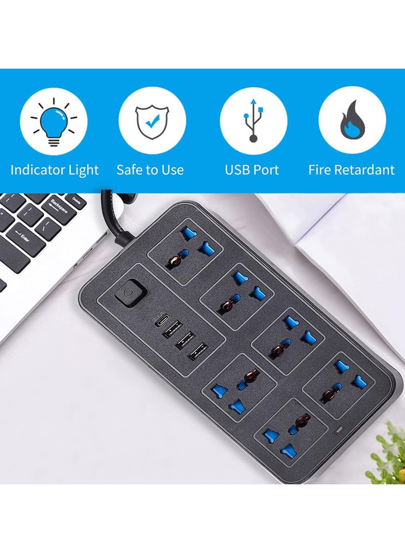 Power Strip Wi 6 AC So ETS & 3 USB 1 C Port 6FT Extension D Surge Protector For Home Office Dorm Power Button Safe To Use