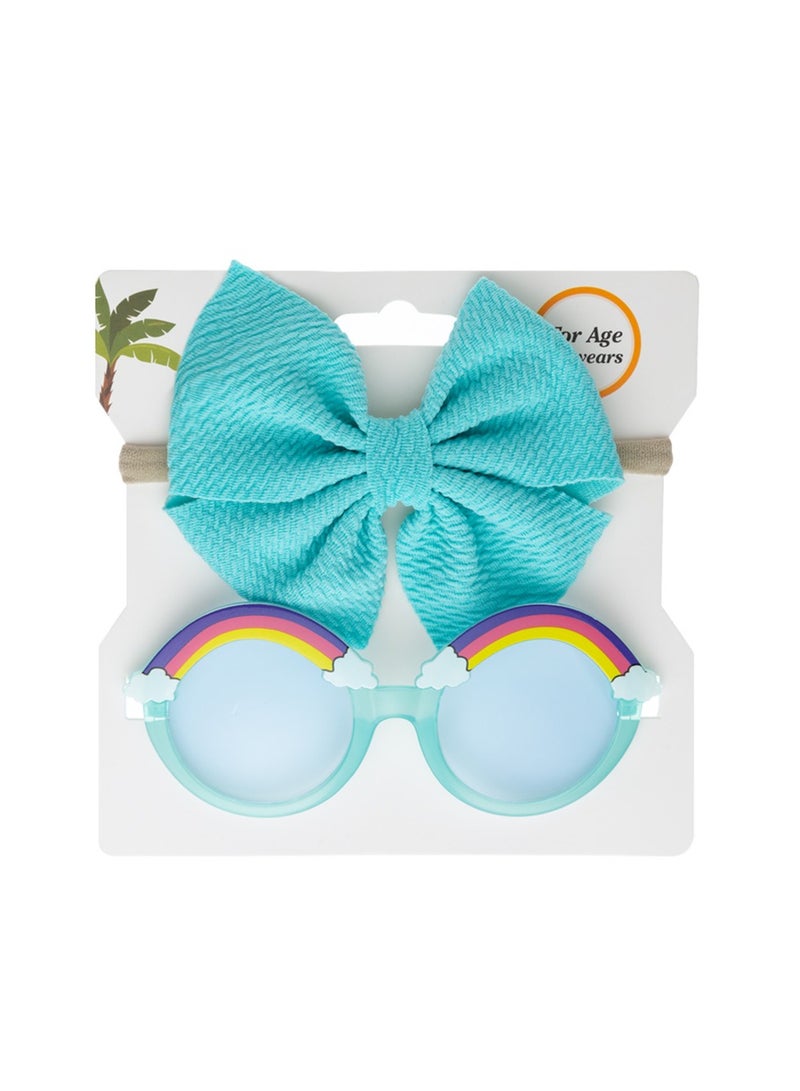 Anaya Rainbow Glasses and Bow Barrette Ponytail Set For Babies and Girls - Baby Blue