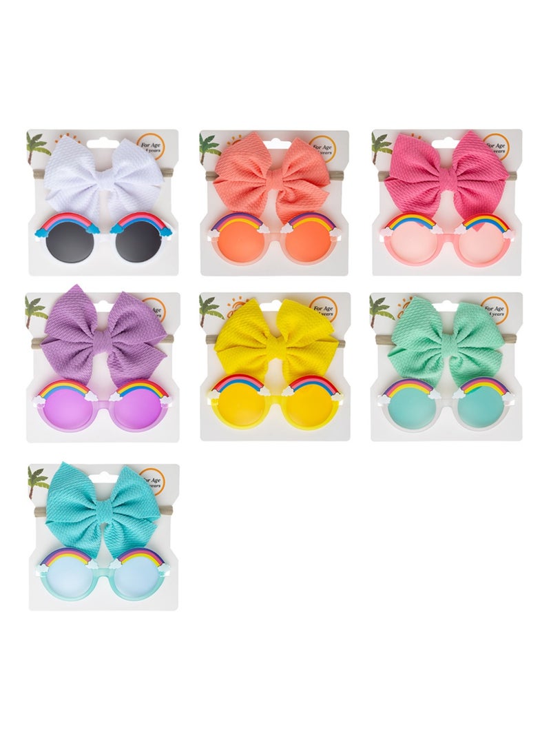 Anaya Rainbow Glasses and Bow Barrette Ponytail Set For Babies and Girls - Baby Blue