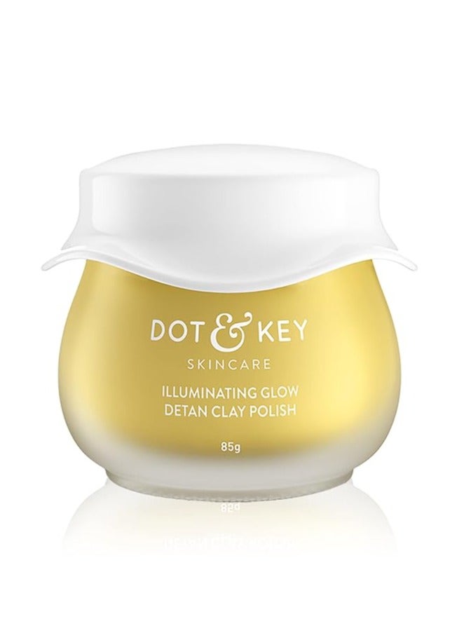 Dot & Key Illuminating Glow Detan Pack Clay Polish with Green Tea & Lemon Verbena | Detan Pack for Tan Removal | D Tan Face Mask for Tan Removal | For All Skin Types | 85g