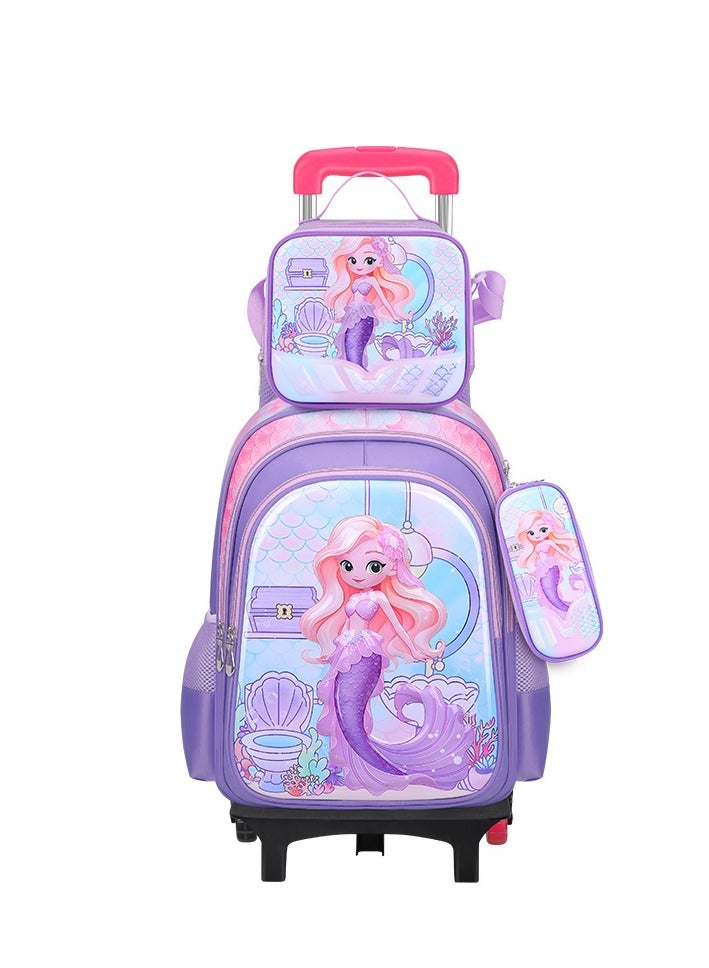 3-piece mermaid trolley backpack set 42cm*31cm*19cm Purple Pink