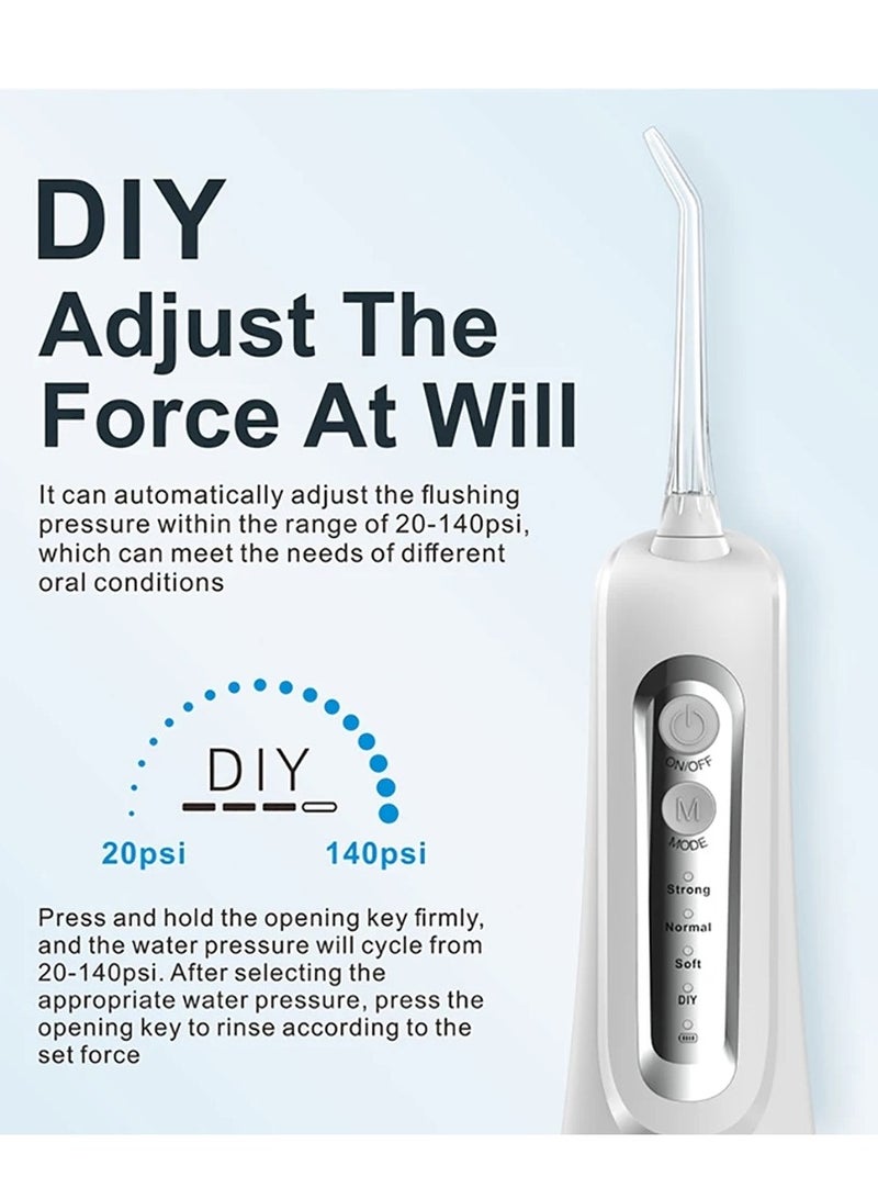 Portable Water Dental Flosser For Teeth Cleaning Dental Oral Irrigator With 4 Modes Scalable 4 Jet Nozzles IPX7 Water Resistance 300ML