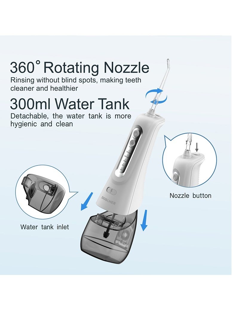 Portable Water Dental Flosser For Teeth Cleaning Dental Oral Irrigator With 4 Modes Scalable 4 Jet Nozzles IPX7 Water Resistance 300ML