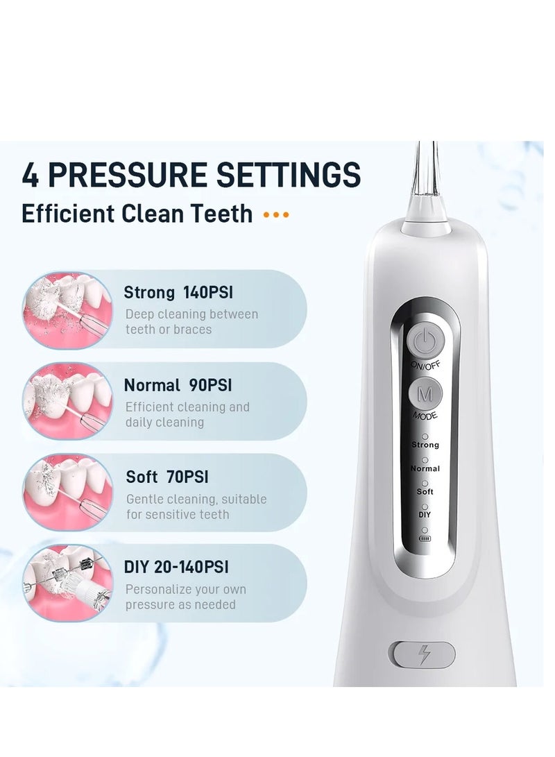 Portable Water Dental Flosser For Teeth Cleaning Dental Oral Irrigator With 4 Modes Scalable 4 Jet Nozzles IPX7 Water Resistance 300ML