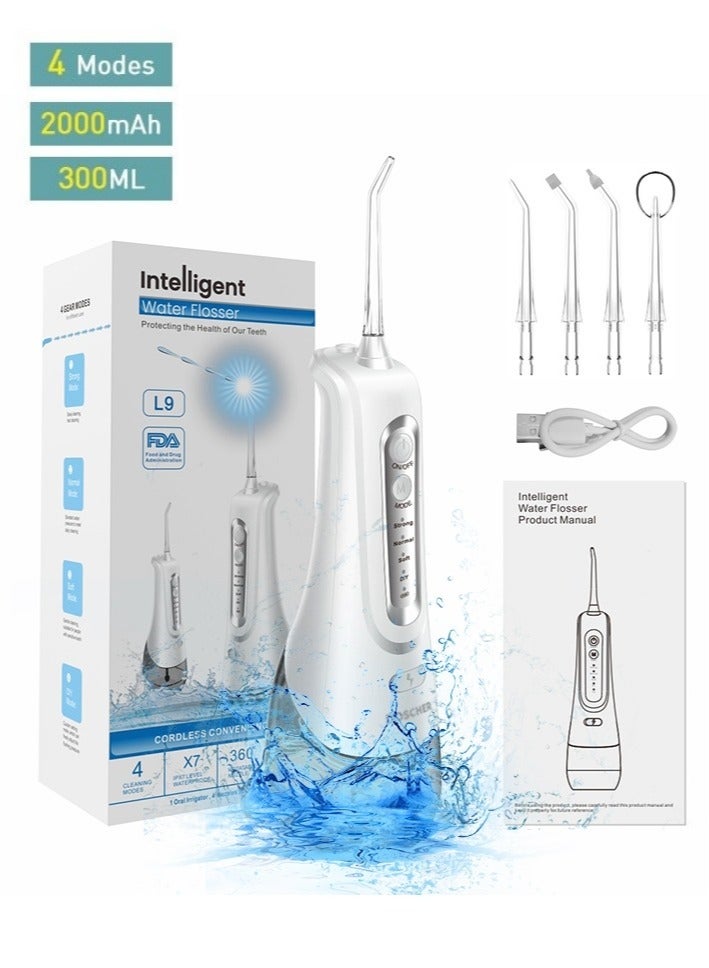 Portable Water Dental Flosser For Teeth Cleaning Dental Oral Irrigator With 4 Modes Scalable 4 Jet Nozzles IPX7 Water Resistance 300ML