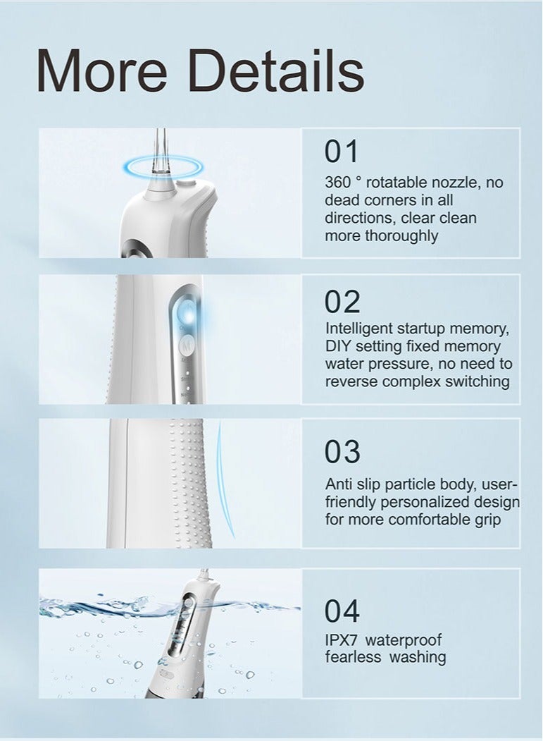 Portable Water Dental Flosser For Teeth Cleaning Dental Oral Irrigator With 4 Modes Scalable 4 Jet Nozzles IPX7 Water Resistance 300ML