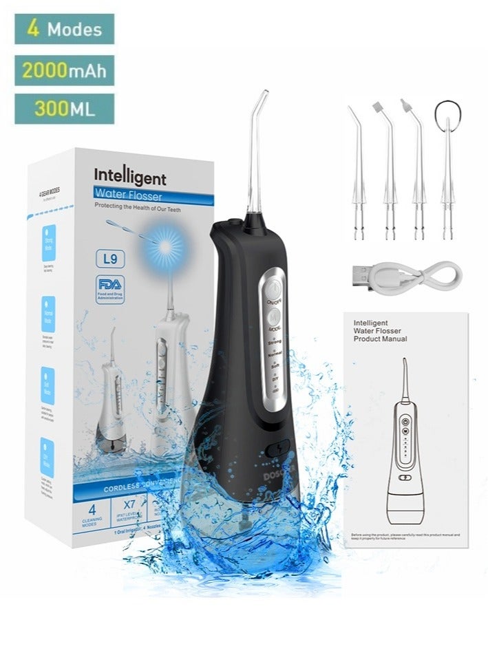 Portable Water Dental Flosser For Teeth Cleaning Dental Oral Irrigator With 4 Modes Scalable 4 Jet Nozzles IPX7 Water Resistance 300ML