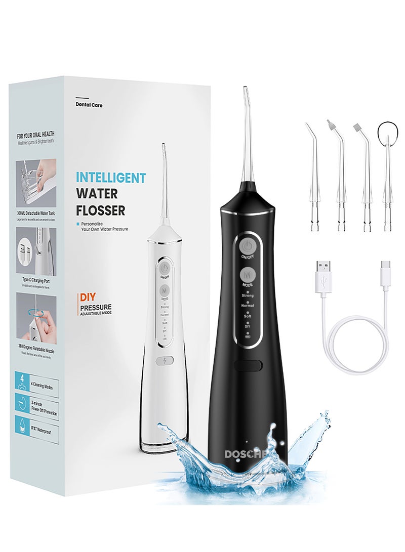 Portable Water Dental Flosser For Teeth Cleaning Dental Oral Irrigator With 4 Modes Scalable 4 Jet Nozzles IPX7 Water Resistance 300ML