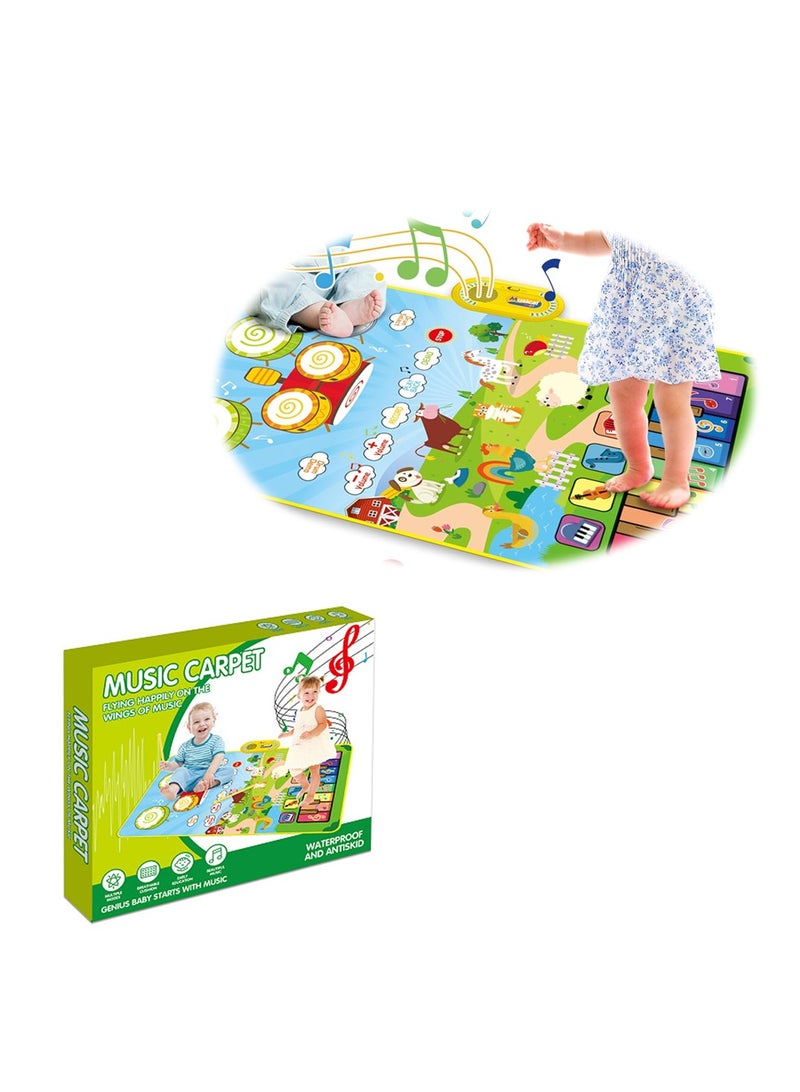 3 in 1 Musical Toys Blanket for Toddlers, Piano Keyboard, Drum Mat with 2 Drum Sticks, Animal Touch Play Blanket, Baby Toys for 12-18 Months