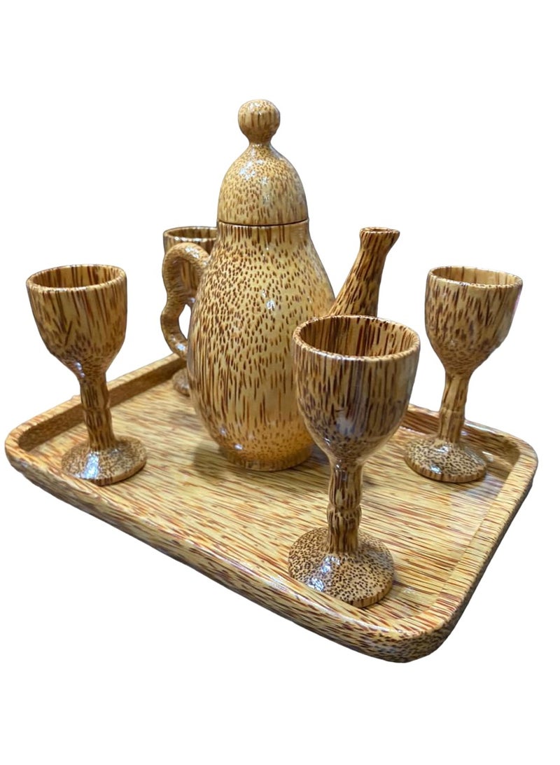 Coconut Wood Teapot Set with Plate, 20cm Length