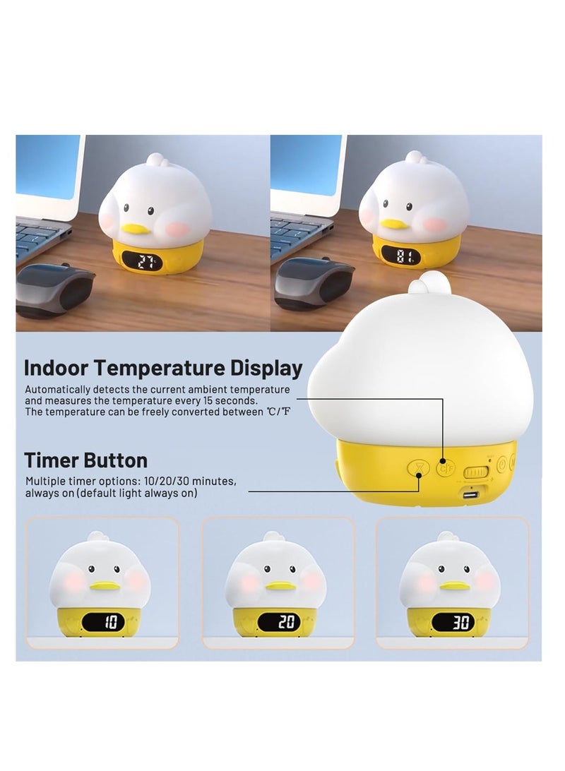 Cute Duck Alarm Clock, Digital Clock with 6-Color Night Light, Dual Alarms, Small Bedside Clock for Kids and Teens