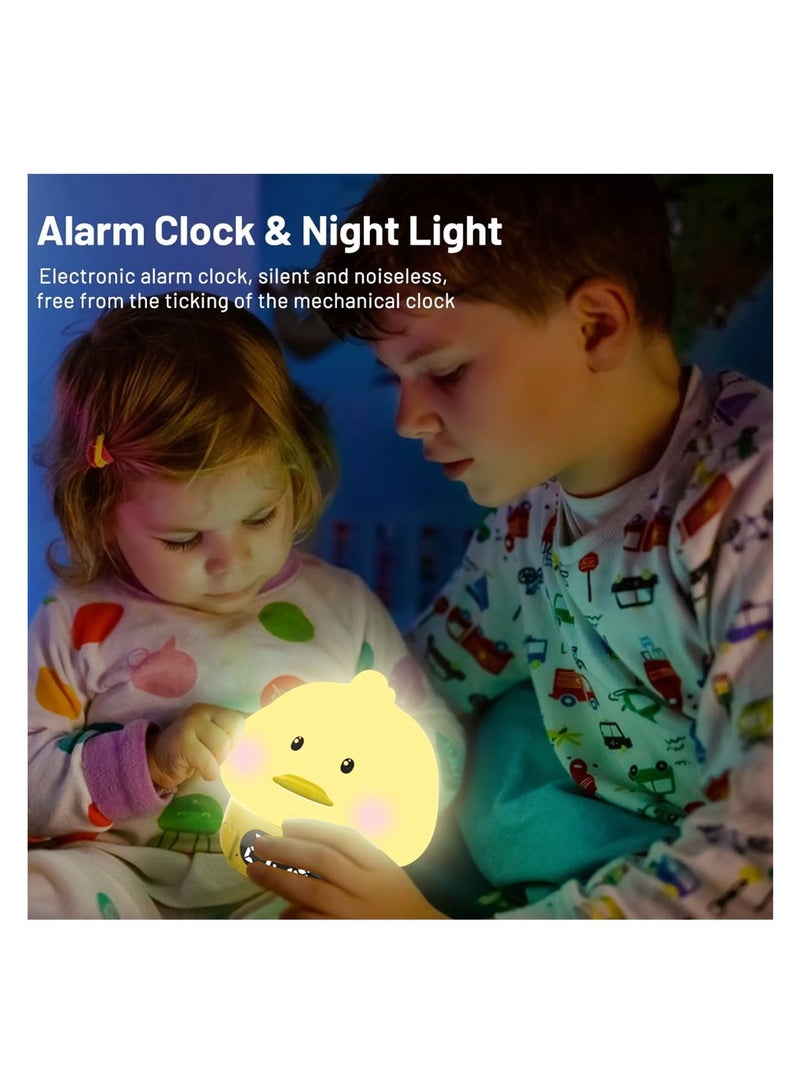 Cute Duck Alarm Clock, Digital Clock with 6-Color Night Light, Dual Alarms, Small Bedside Clock for Kids and Teens