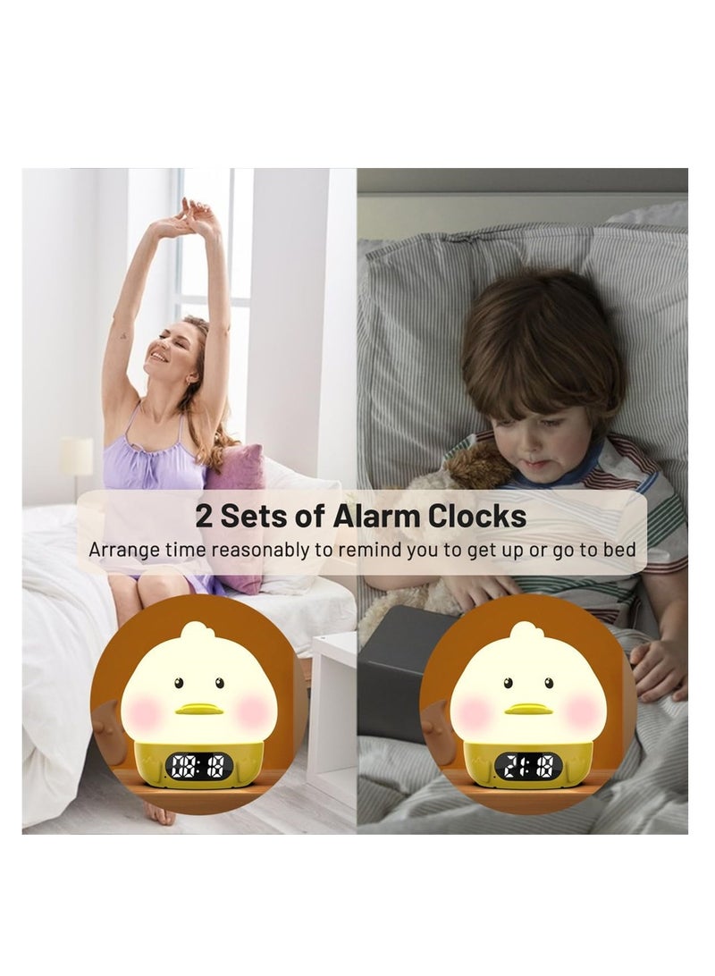 Cute Duck Alarm Clock, Digital Clock with 6-Color Night Light, Dual Alarms, Small Bedside Clock for Kids and Teens