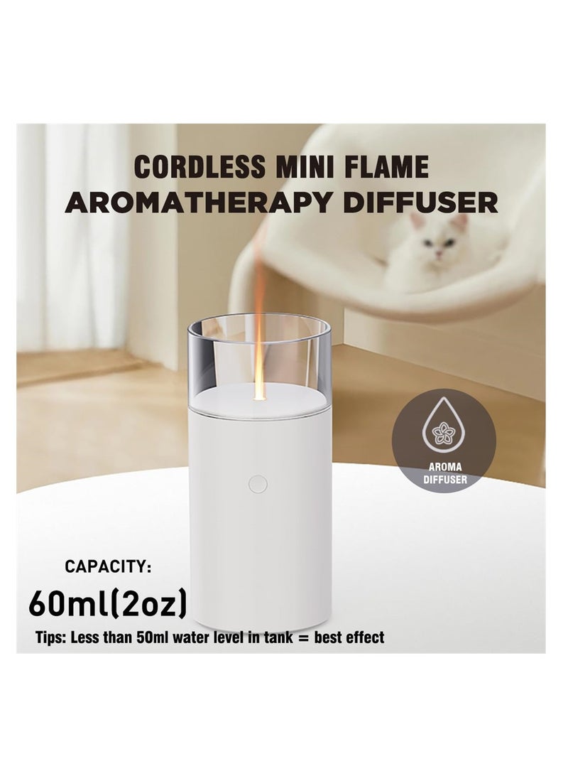 Candlelight Rechargeable Diffuser, 60ml Portable Aroma Essential Oil Humidifier with Subtle Mist Output, Battery Operated 15ml/H Aromatherapy Diffuser (White)